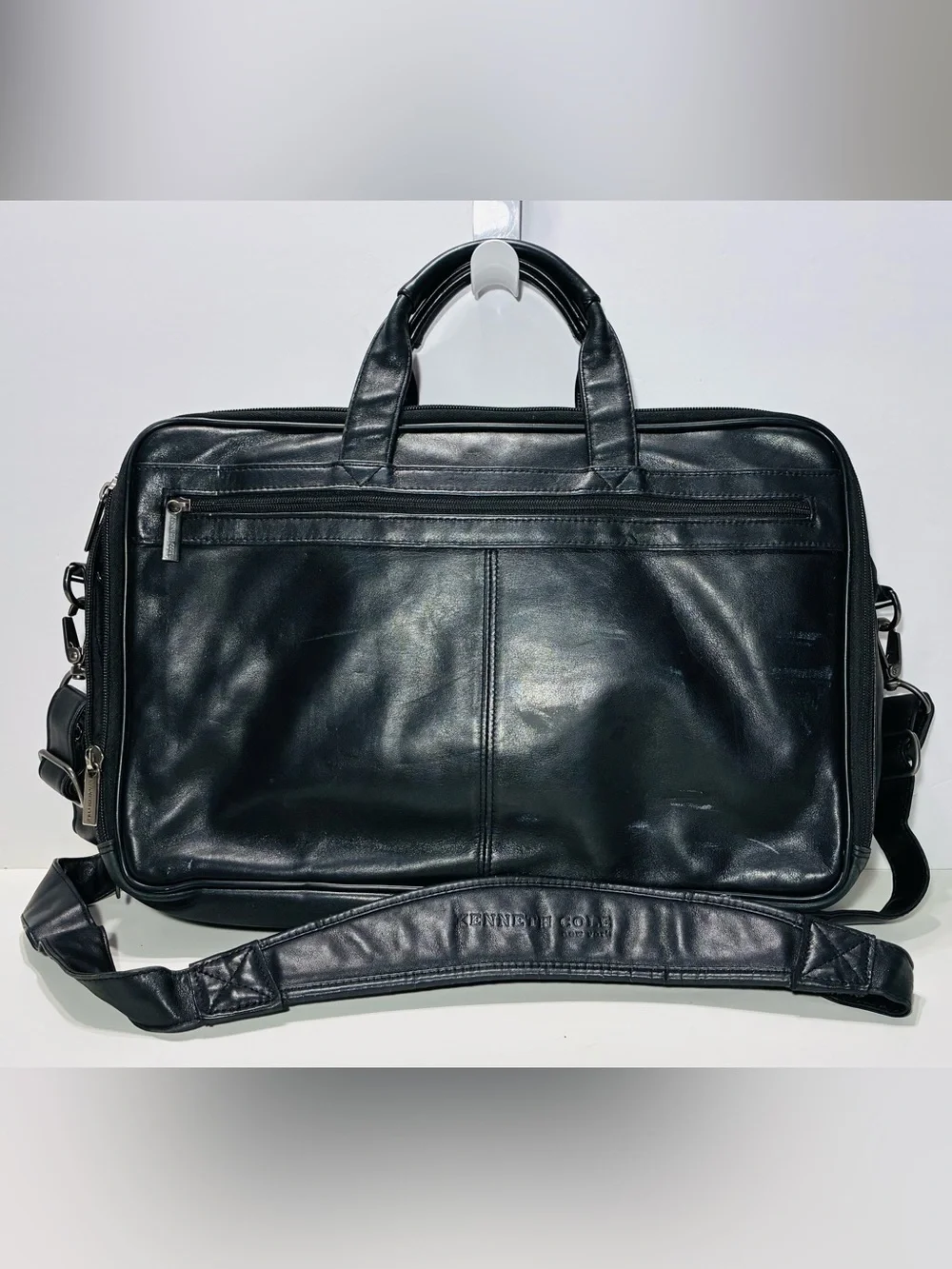 Y2K VTG Kenneth Cole New York Expandable Leather Laptop Briefcase Bag Black